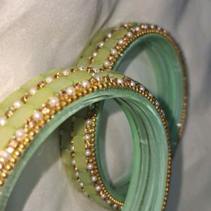 Peach green glass bangles