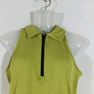 Line Green Plain Casual Top (Women)