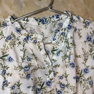 White Flower Print Office Shirt