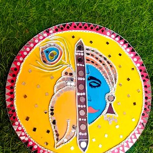 Lippan Art Mirror Wall Decor Handmade - Kanha Ji