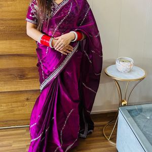 Beautiful purple Saree With Stitched Blouse