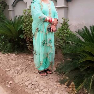 Cutwork Style Pista Color Punjabi Suit