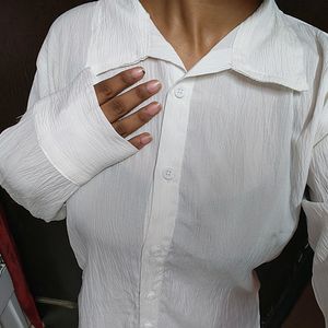 Long White Full Sleeve Pattern Women Shirt