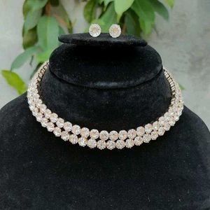 White Stone Choker Necklace set With Earring