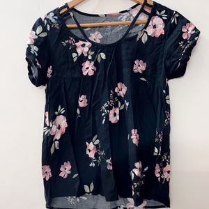 Black Floral Printed Top