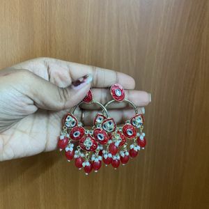 Red Meenakari Drop Earrings