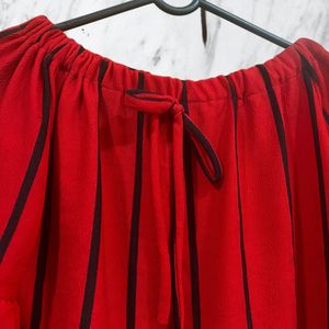 Red & Black Off-Shoulder Crop Top With Bell Sleeve