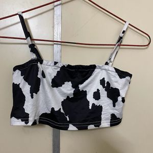 Women Cow Crop Print Top