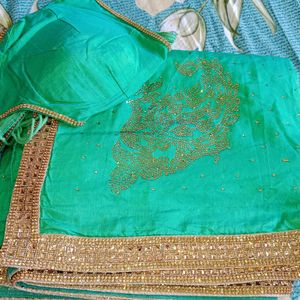 Heavy Stone Work Green Saree