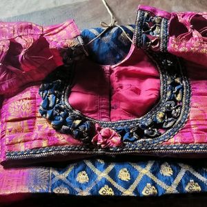 Beautiful Pink And Navy Blue Banarasi Saree