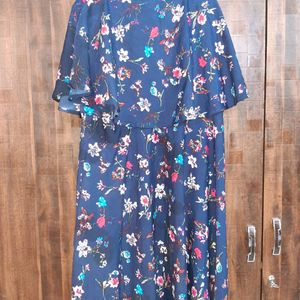 A navy Blue Flared Floral Dress