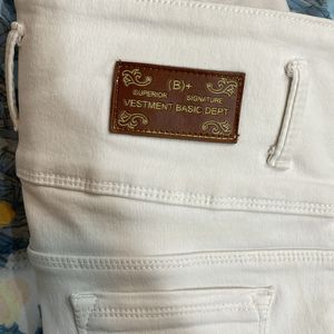 White Skinny Rugged High Waist Jeans