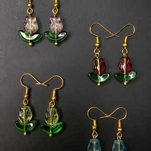 Tulip Glass Beads Earrings Set Of 4🌷