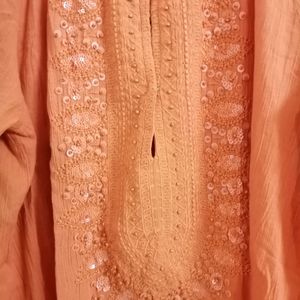 Orange Embroidered Short Kurta