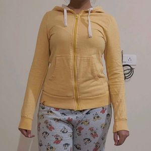 Yellow Zipper Hoodie For Women