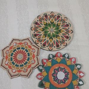 3 Wooden Rangoli Patch 4"