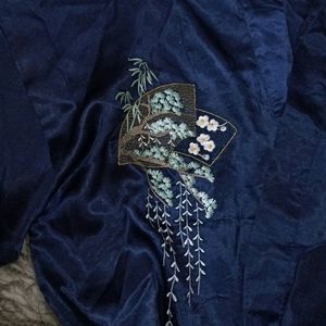 Japanese Satin Embroided Kimono Robe