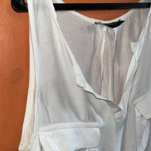 White Tank Top With Patched Pocket