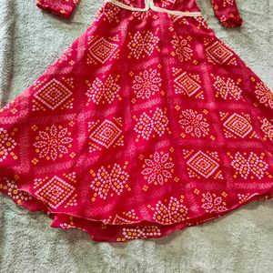 Baby Girl Bhandej Red Long Suit