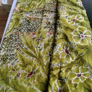 Lime Green Floral Printed Sarees (Women's)