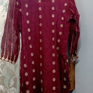 Sale 💥Wine Colour Kurta With Salwar And Dupatta