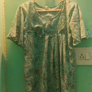 Green Floral Print Top, With Butterfly Sleeve