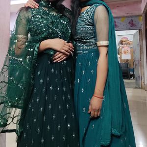 Green Crop Top Heavy Cancan Lehnga