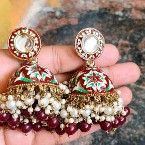 Maroon Meenakari Chandbalis