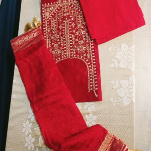 Beautiful Branded Red Colour Suit Material