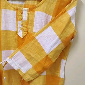 Mustard And White Checks Kurti