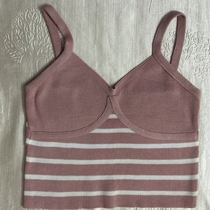 Pink-white Striped Crop Top