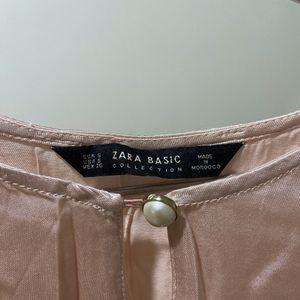 Zara Peach Satin Crop Top With Flare Sleeves