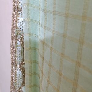 Pista Colour Designer Saree With Lace