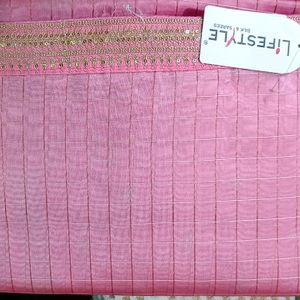 Lifestyle Pink Organza Checks Fancy Saree