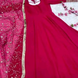 Party Wear Rani CoLor Gown With Heavy Duptta  Pant