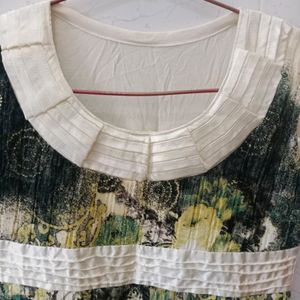 Beige Silk Printed Top For Formal Wear