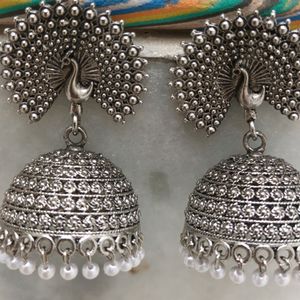 Silver Oxidised Jhumka Earrings.