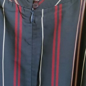 FabAlley Navy Blue Striped Belted Jumpsuit