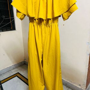 Korean Long Full Yellow Jumpsuit