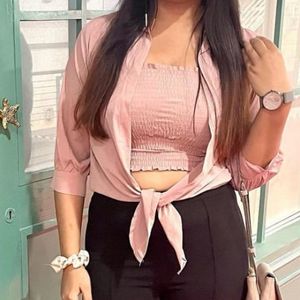 pink crop top front tie nd inner elastictop to