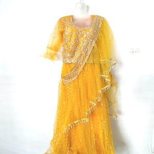 Yellow Skirt With Attached Dupatta And Blouse (Wom