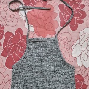 Grey Halter Neck Tie Up Top