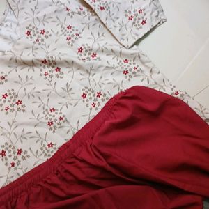 Cream Colour Kurti And Maroon Pant Set