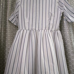 White Blue-Striped Mini Dress With Zip Enclosure