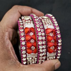 Pink Stone Bangles Set