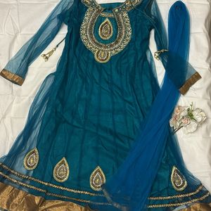 Aqua Blue Suit Set with Dupatta