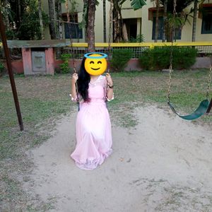 Pink Embroidery Net Gown