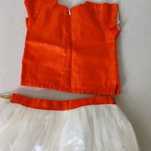 Orange/ Offwhite Partywear Skirt & Top