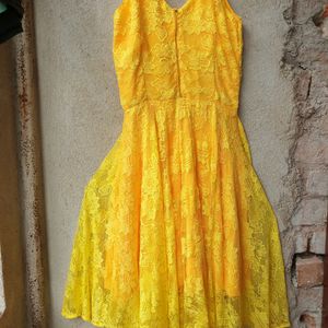 Yellow Midi Dress With Black Noodle Strap