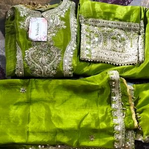 Olive Green Women Designer Kurta, Dupata & Bottom